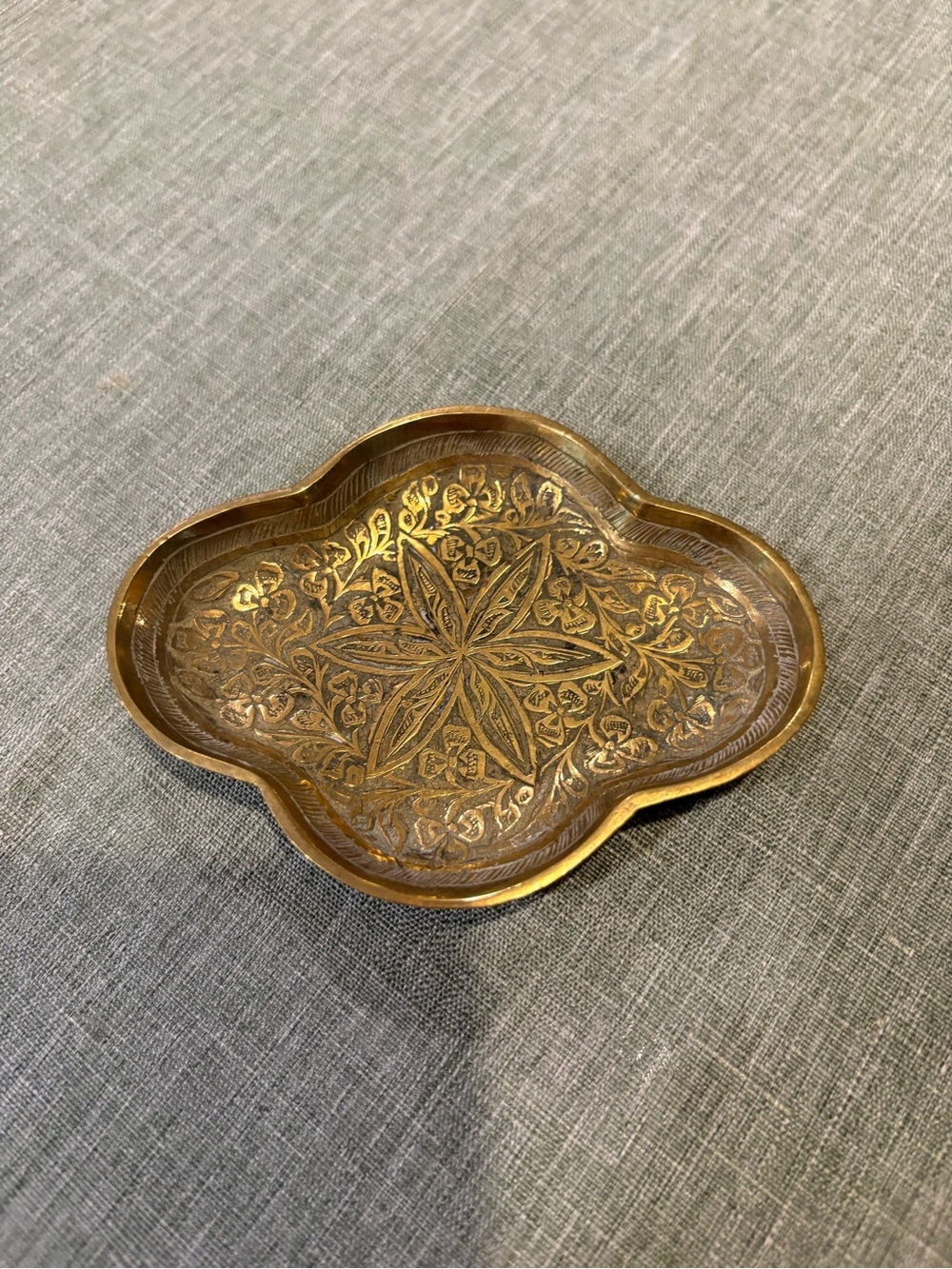 Vintage Ornate Brass Jewelry Trinket Dish Marked India
